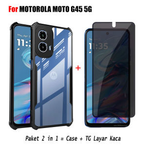 Paket 2in1 Case MOTOROLA MOTO G45 5G Case Fusion ShockProof Transparan Free Tempered Glass Layar - FORMASI ACC
