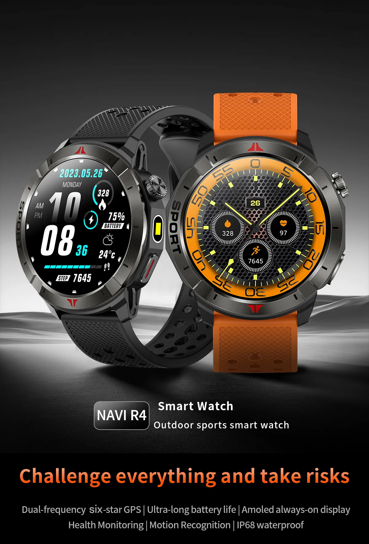 Aolon Navi R4 GPS สมาร์ทวอทช์ ตำแหน่งความถี่คู่หกดาวเทียม รับรู้การเคลื่อนไหวโดยอัตโนมัติ ระดับความสูง นาฬิกาสุขภาพ