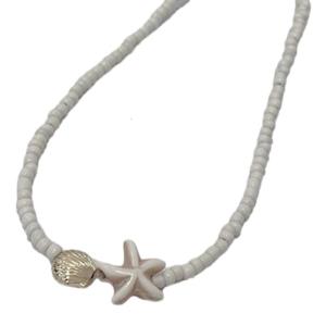 Ocean-Inspired Necklace Seashells & Starfish Beads String Collar Chain Summer Beaches Outfits Jewellery Piece for Women