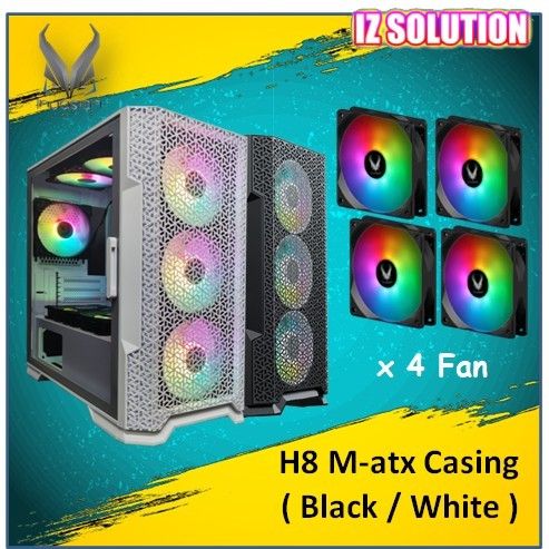 Invasion Casing H8 M-atx Casing With 4 Argb Fan ( Black / White ) | Lazada