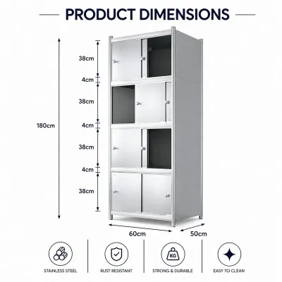 LOADNIX Stainless SteelHeavy Duty Storage Cabinet with Sliding Doors 4-Tier Dustproof Rustproof Kitchen Pantry Organizer Shelf Large Capacity Storage Rack