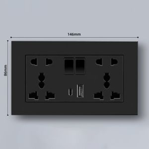 PRIMEPICKGLOBAL Plastic Switch Socket with Type C Port Wall Mount USB Charger Socket Durable Type 146 Double Five-hole Socket Universal