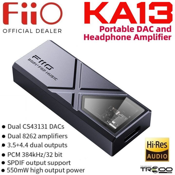 FiiO KA13 Type-C to 3.5mm/4.4mm Balanced USB DAC, S/PDIF Coaxial Interface & Headphone Amplifier Adapter