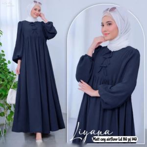 Liyana Dress Gamis Kondangan Model Kekinian Bahan Crinkle Busui Friendly Zipper Depan