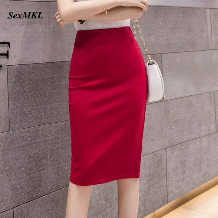 Plus Size Women Black Skirt 2022 Fashion Summer High Waist Pencil Skirts Bodycon Korean Clothing Red Midi Office Skirt 4XL 5XL Lazada Singapore