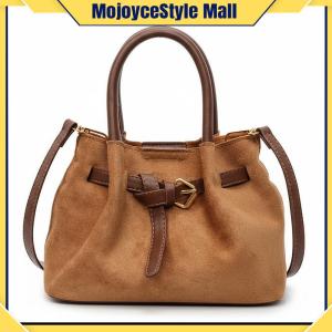 Women Faux Suede Retro Shoulder Bag with Adjustable Strap Vintage Crossbody Bag Solid Color Top Handle Purse for Travel Work Without Pendant