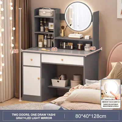 Topehome Dressing Table Home Vanity Table Make Up Desk With LED Mirror Bedroom Desk Small Apartment Storage Cabinet