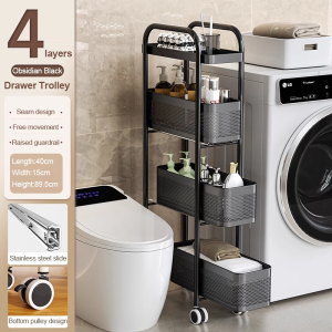 SOFTHOME Narrow Storage Rack with Wheels Bedroom Rack Bathroom Storage Trolley Kitchen Pull Out Rack