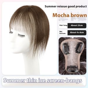 4x6-25cm 100% Human Hair Piece Black And Mocha Brown Hair Topper Hair Replacement Cover White Hair Breathable And Lightweight Wig Increase Hair Volume For Woman