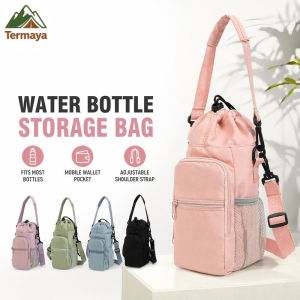 Termaya Portable Water Bottle Bag with Adjustable Shoulder Strap Travel Cup Sleeve with Phone Pouch