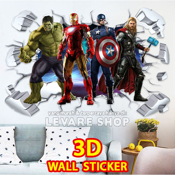 Avengers 3D Wall Sticker Tembok Stiker Captain America IronMan Thor Iron  Man Hulk Marvel Superhero Super Hero Hulk Thor Hawkeye Black Widow