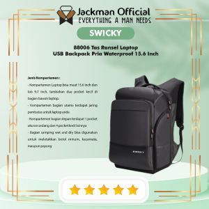 SWICKY 88006 Tas Ransel Laptop USB Backpack Pria Waterproof 15.6 Inch