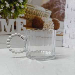 Cốc Thủy Tinh Uống Trà Cafe Quai Chuỗi Ngọc Decor Dung Tích 300 ML