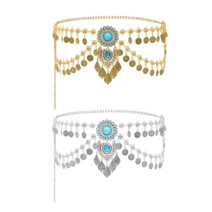Eye Catching Belly Dance Hip Belt Multi Layer Waist Chain Decoration with Metallic Coins and Flowing Fringe Accents