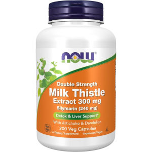 Liver Detox Herbal Supplement NOW Foods Milk Thistle 300mg Double Strength 100 Vegan Capsules Silymarin Artichoke Dandelion Support Hepatic Health