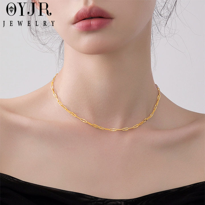 OYJR Minimalist Rantai Leher Perempuan 18k Gold Knurling