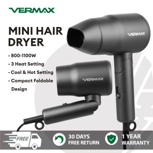 Vermax Mini Hair Dryer Foldable Blower Negative Lonic Fast Dry 3-Temps Dormitory Travel Home Use