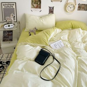 a Super Soft Baby ins Washed Cotton Duvet Cover Bed Sheet Four-Piece Set Bedding Student Dormitory Three-Piece Set Bed Skirt LZD