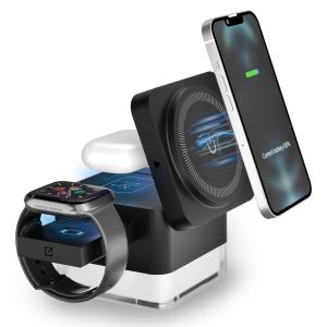 3-in-1 Magnetic Wireless Charging Stand – Fast Charger Dock for Phone + Smartwatch + Earbuds USB-C Night-Light