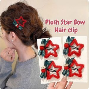 2026 New Childrens Christmas Red Plush Star Hairpin Girl Bow Tie Clip Baby Hair Clip