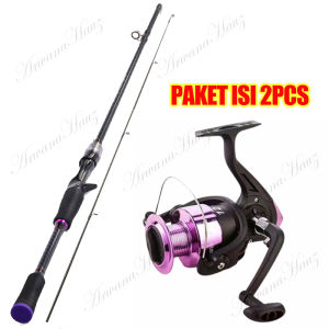 Satu set reel dan joran 1.65M~2.4M dan reel full metal Setelan warna ungu Joran Pancing 6-12LB 165-240cm Joran 2 Bagian Carbon Fiber Joran UL Joran BC / real bc casting full set / Joran Pancing 1 Set Reel Besi / reel bc 1 set lengkap
