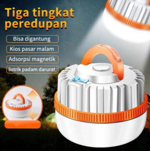 Lampu Bohlam LED Isi Ulang 300W/400W Lampu Pasar Malam Darurat Portabel Berkemah Gantung Malam