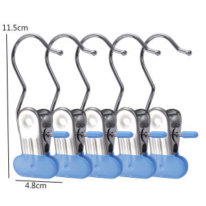 Polocat 5pcs Colorful Stainless Steel Clip Space Saving Storage Clip With Hook Balcony Laundry Drying Windproof Clip Hook