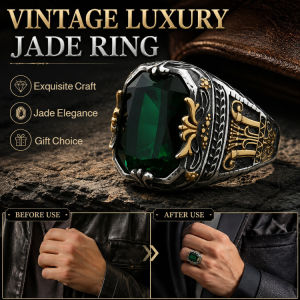 Luxury Vintage Mens Jade Ring Retro Style Gentleman Wedding Band Anniversary Gift Male Jewelry Party Wear Mens Accessories