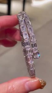 WUIHA 925 Sterling Silver Emerald Cut Lab Sapphire High Carbon Diamonds Gemstone Wedding Engagement Bracelet Bangle Fine Jewelry