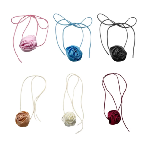 Phóng Đại Trang Trí Tinh Tế Dây chuyền cổ Lãng Mạn Hoa Dây Chuyền Phụ Nữ Xu Hướng Lụa Velvets Vòng cổ hồng