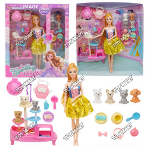 Sparkling Girls Adjustable Doll with Pet Care Accessories 7 Mini Pets Included