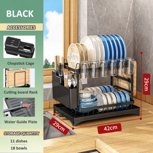 GAA 2 Tiers Dish Rack with Drainer Plates Organizer Rack Dishes Draining Rack Kitchen Racks Organizer