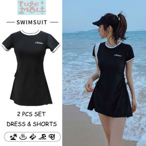 Tuye 2 PCS Set Women Swimsuit Beach Dress and Shorts Women Girls Short Sleeve Korean Style Swimming Suit for Women Size S-XL