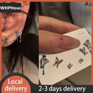 [COD] WHPHous Ship within 24 hours 6Pcs set Simple Stud Earring Set For Women Butterfly Zircon Earrings Girl Party Wedding Engagement Jewelry Accessories