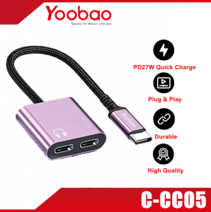YOOBAO C-CC05 27W  2 in 1 Adapter Type-C Male to Type-C Female Audio+Type-C Female Charging  PD Quick Charge Fast & Safe