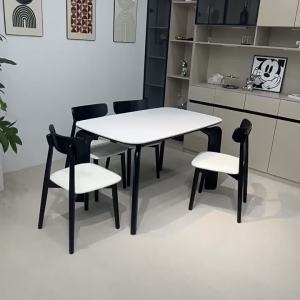 Vintage solid wood dining table rectangular household matte pure white rock board dining table and chair