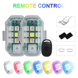 9LED 7 Colors Strobe Light Remote Control Flash Drone Strobe Light Type-C Rechargeable Universal for Car Bicycle Motorcycle Modified Flashing Light Waterproof