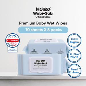 Wabi-Sabi Premium Baby Wet Wipes (8 cap packs x 70pcs) | Thick & Extra Large | Local Instock | Soft & Safe for Baby and Pets