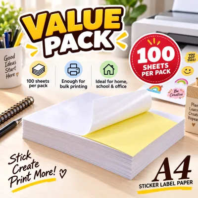 100sheets! A4 Sticker Label Paper Glossy Full Page Printing Paper 100 Sheets Per Pack Good Adhesive Easy Peel Backing Suitable with Laser Inkjet Printer & Copiers