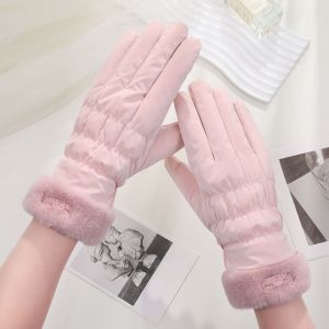RUO R Màn hình cảm ứng Găng tay mùa đông nữ Dày Gấu dễ thương Găng tay KÍN NGÓN Ấm áp Không thấm nước Găng tay trượt tuyết Ngoài trời