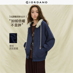 Giordano Women Vintage wash fleece lined faux fur hooded jacket Free Shipping 18375214