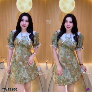 TW19200 เดรสลายหัวใจ คอปก แต่งระบาย..