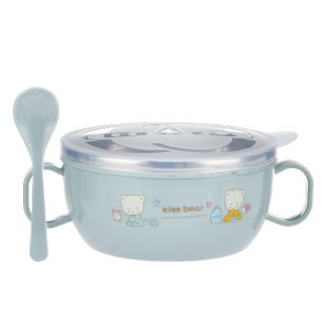 Hamshmoc Thép Không Gỉ Bát ăn cho bé Muỗng chống bụi Niêm Phong Trẻ Em Của Bát Và Bộ muỗng Chống Bỏng Cách Nhiệt Bé Bộ Đồ Ăn Tự Ăn Đào Tạo