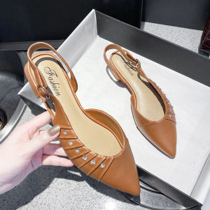 Korean Style Heeled Sandals Womens Summer Casual High-heeled Shoes Thick Heel High-heeled Non-slip Slippers Pointed Sandals