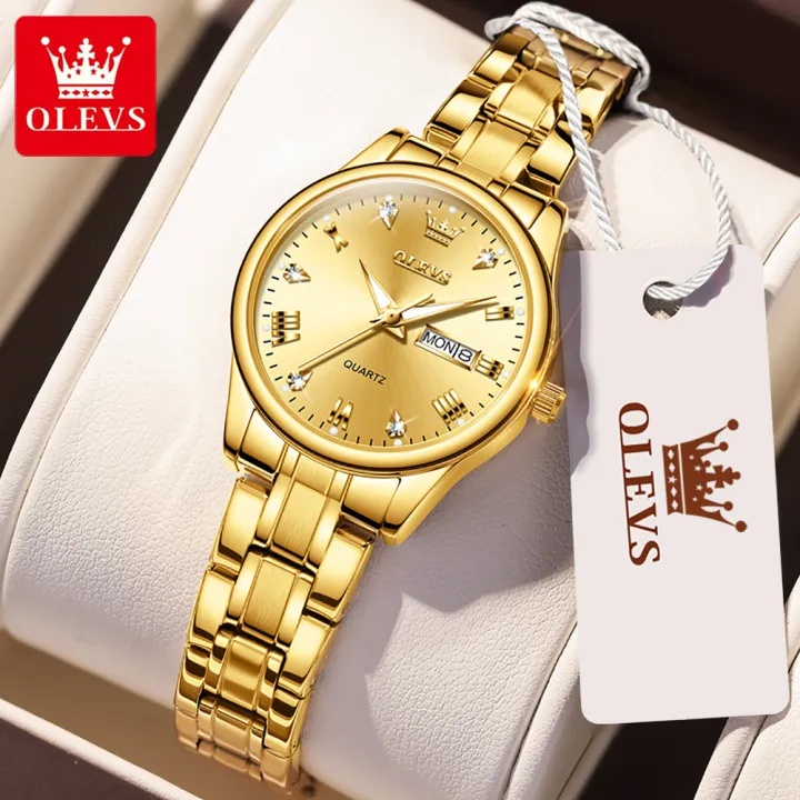 OLEVS Gold Watch For Women Waterproof With Box Ladies Wrist Watches Quartz Original Relo On Sale Stainless Steel Zirconium Diamond Calendar Girl Clock Lazada PH