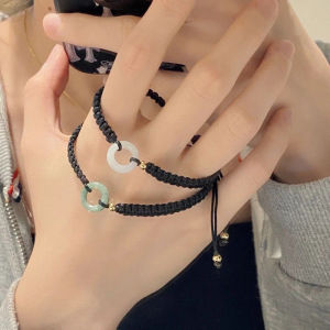 [haoh] สร้อยข้อมือคู่รักนำโชคกำไลข้อมือสานมือลายสันติภาพของขวัญวันเกิดแฟนวินเทจ