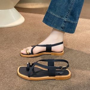 [Free Shipping] Roman Sandals For Outdoor Use Thin-Soled Slippers Versatile Square-Toed Shoes Stylish New Beach Shoes For Summer