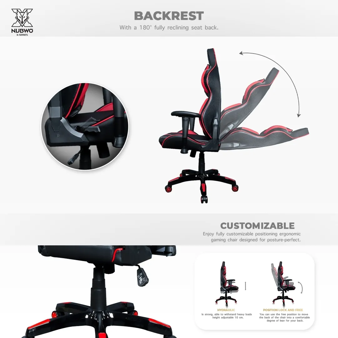 NUBWO เก้าอี้เล่นเกม เก้าอี้ทำงาน GAMING CHAIR นุ่มสบาย ตามหลักสรีระศาสตร์ รับน้ำหนักได้ถึง 180 กก. เหมาะกับคนสูง 160-180 ซม. เก้าอี้เกมมิ่ง รุ่น X105+