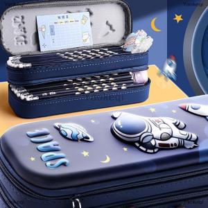 [COD] Yaokeqi 3D Astronaut Pencil Case Boys Stationery New Popular Student Double-layer Large Capacity Waterproof Pink Rabbit