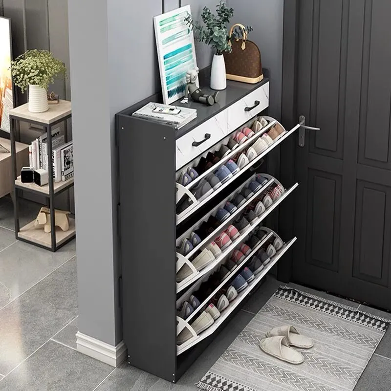 Nordic double flip shoe cabinet with drawer shoe cabinet double
